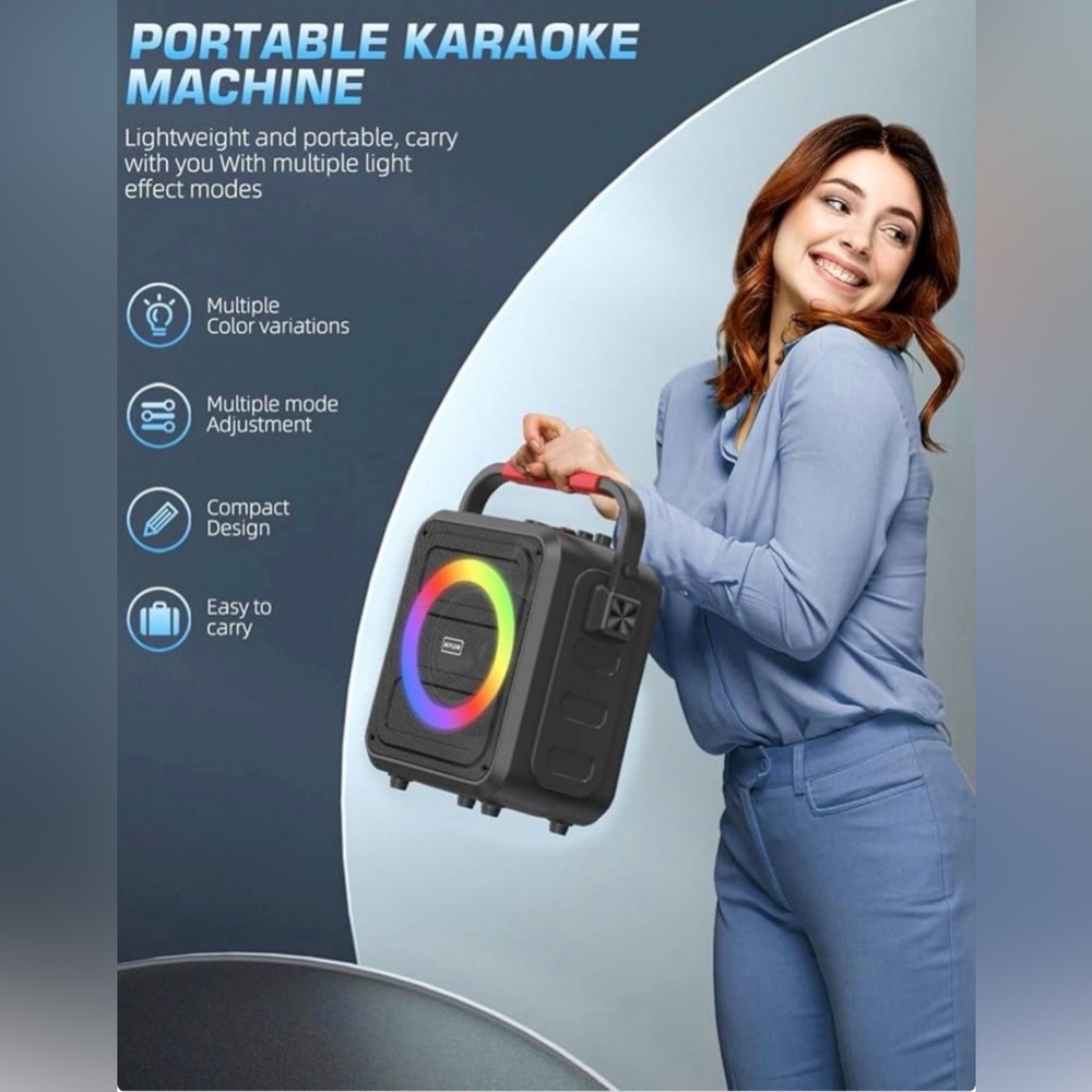 Portable Karaoke machine with Speaker, 2 microphones, with Colorful LED Lights